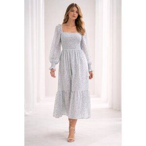 Bumpbabe Blue Floral Smocked Midi Dress S Long Sleeve Cottagecore Boho Spring